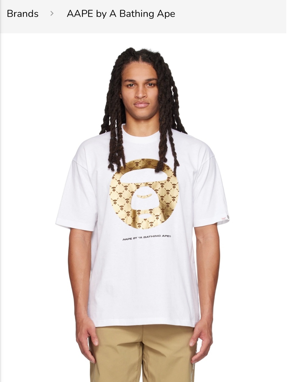 Sale by Bathing Ape White Moonface T-Shirt with Gold Logo
